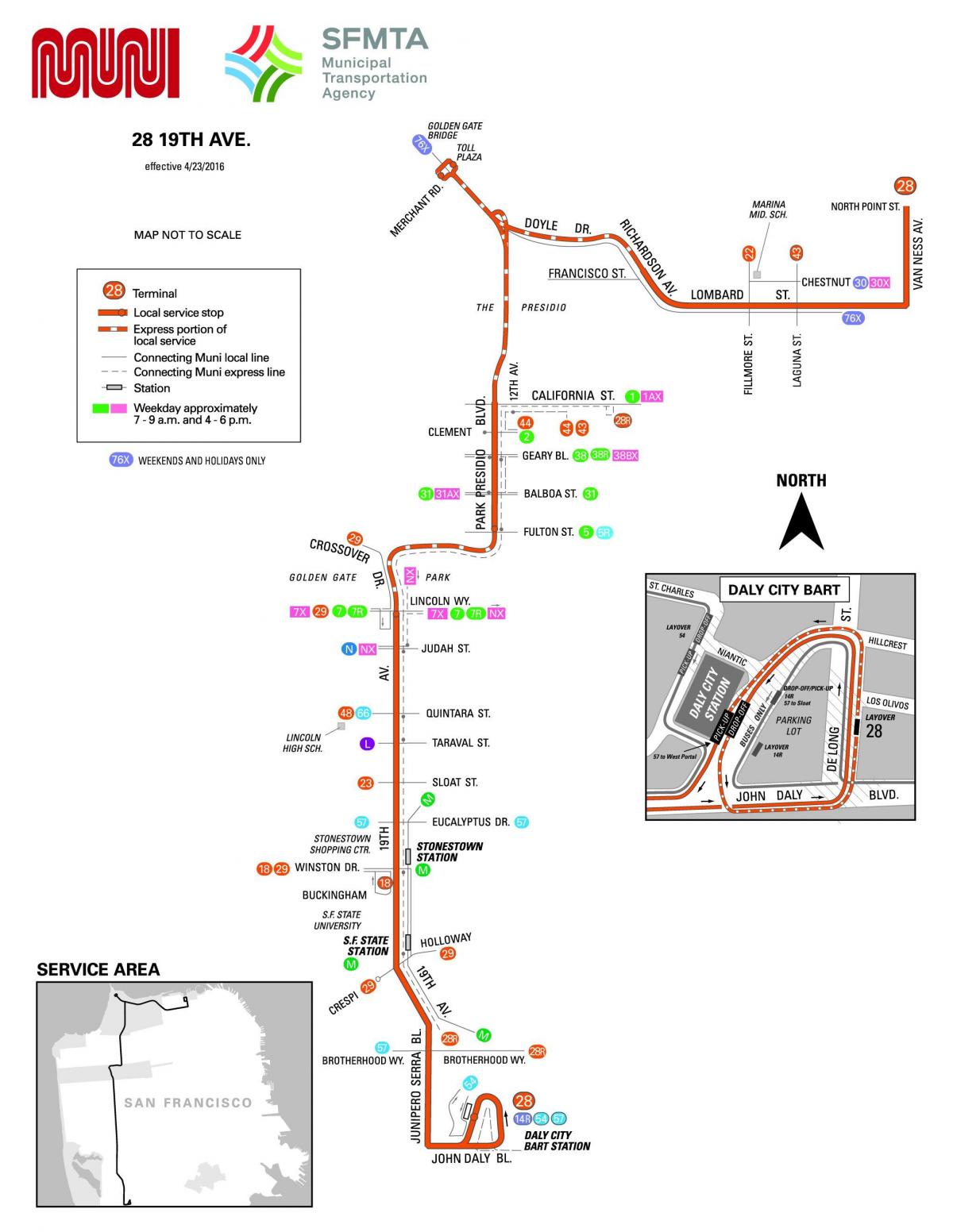 San Francisko autobusų 28 maršruto žemėlapį