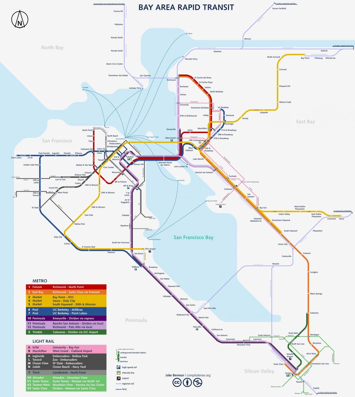 San Francisko metro sistemos žemėlapis