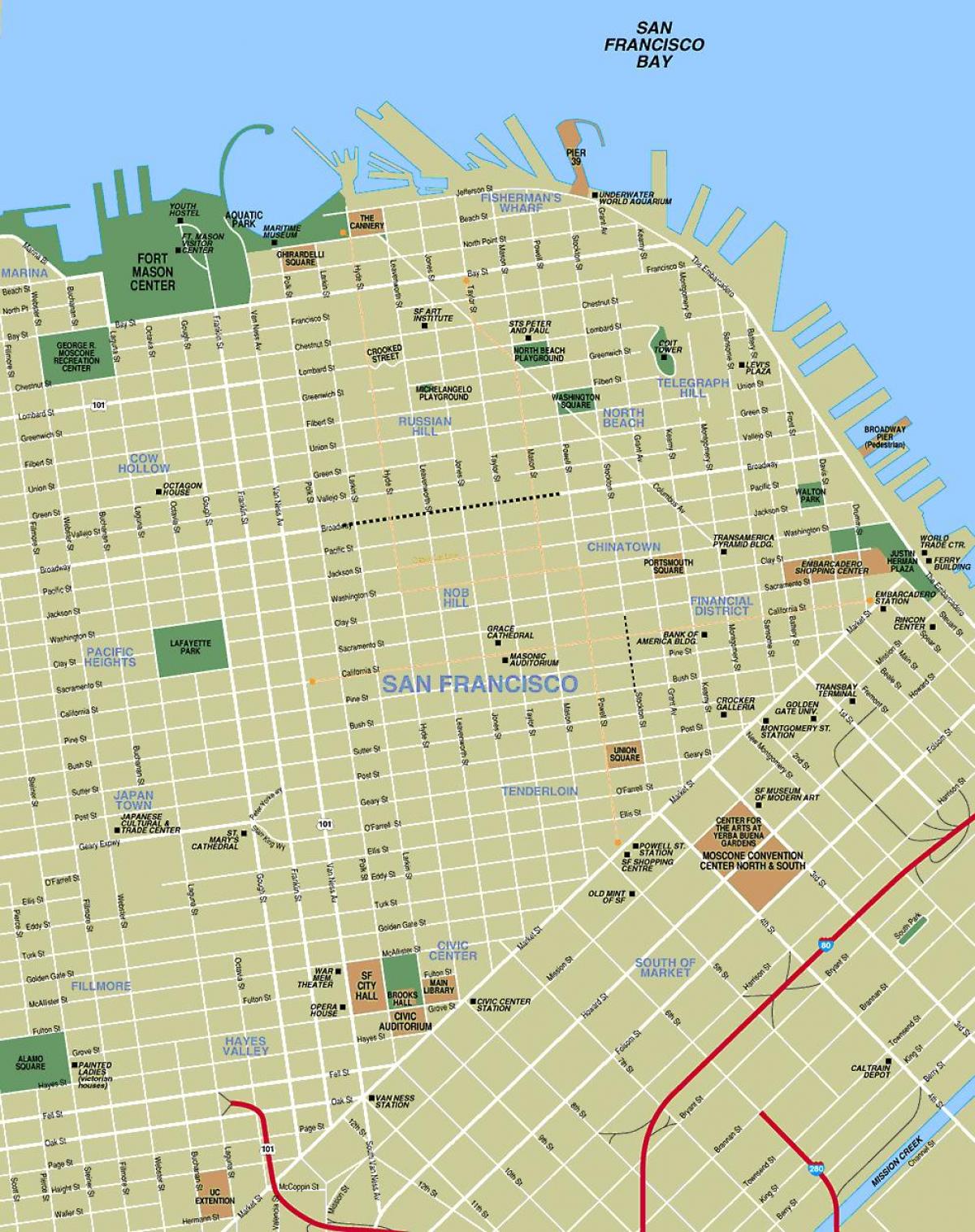 žemėlapis lankytinų vietų San Franciskas