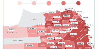 San Francisko nuomos kainos žemėlapyje