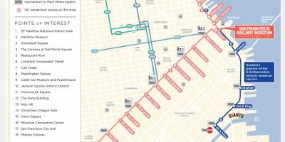 Žemėlapis San Francisko troleibusų maršrutą