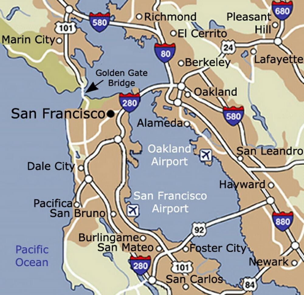 Žemėlapis San Francisko oro uosto ir apylinkes