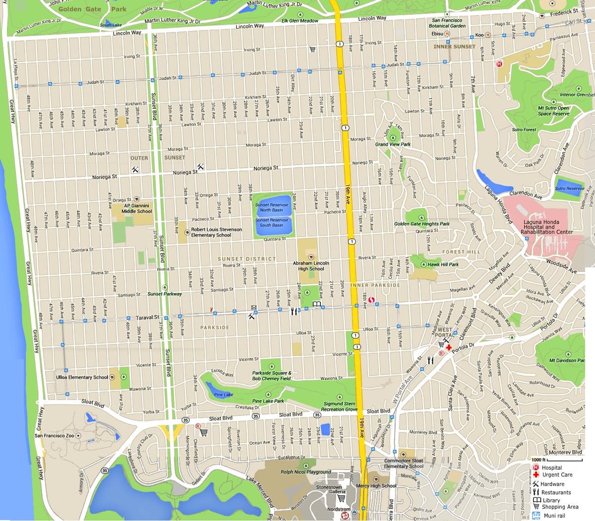 Žemėlapis saulėlydžio rajono San Franciske