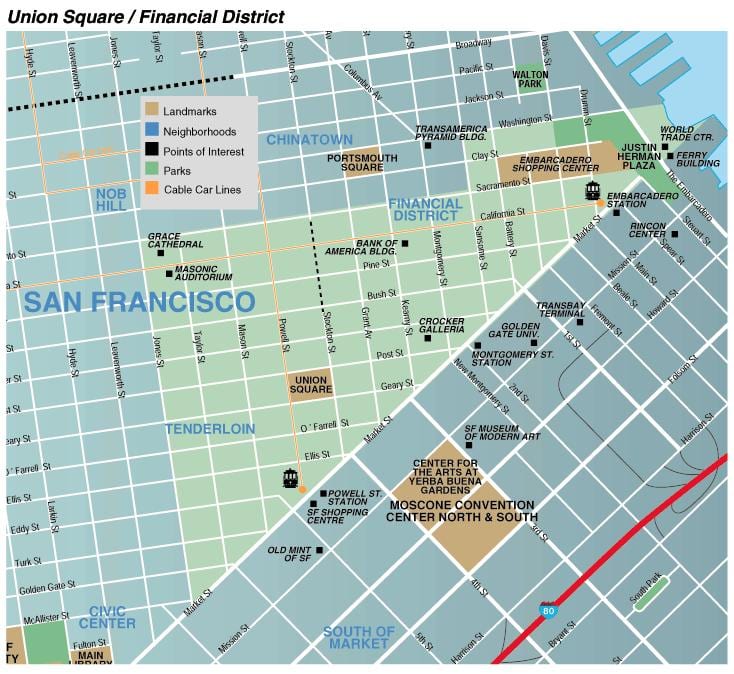 Žemėlapis union square rajone San Francisco