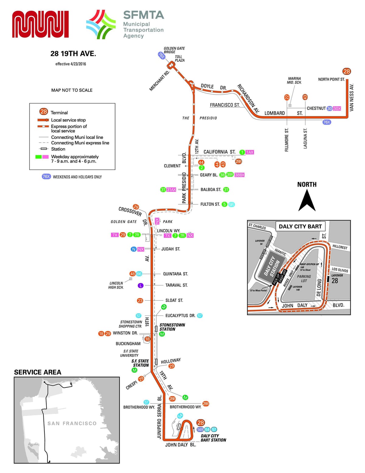 San Francisko autobusų 28 maršruto žemėlapį