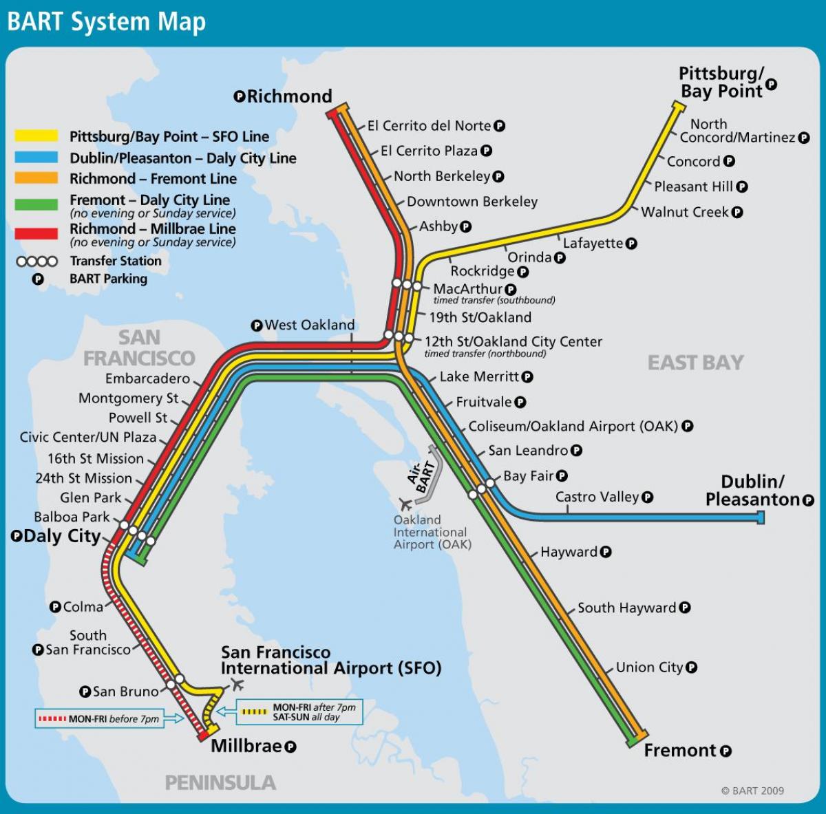 San Francisko bart sistemos žemėlapis