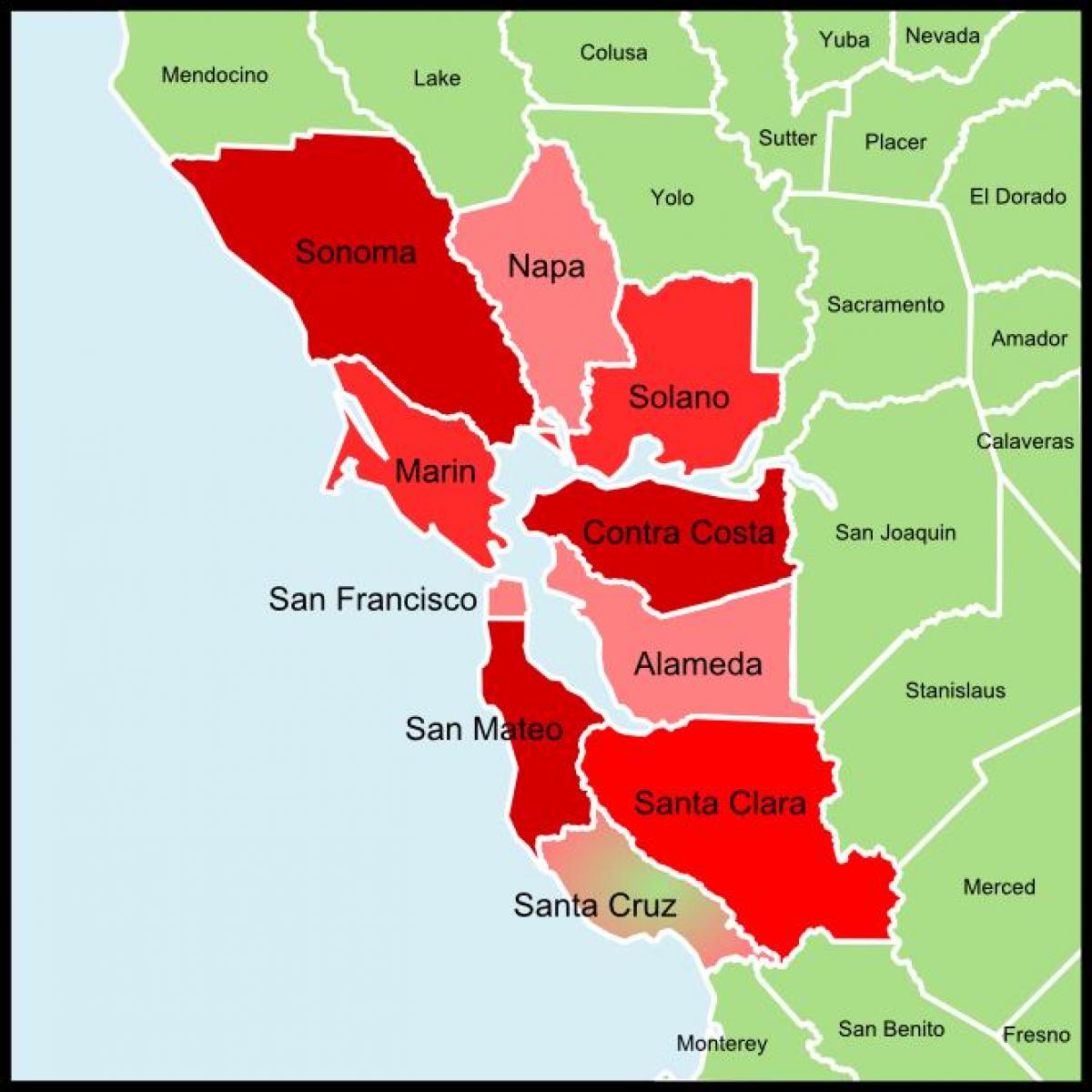 San Francisko bay area apskrities žemėlapio