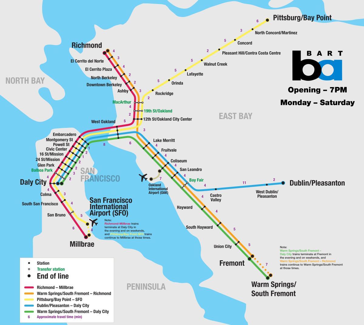 bart sistemą San Franciske žemėlapyje
