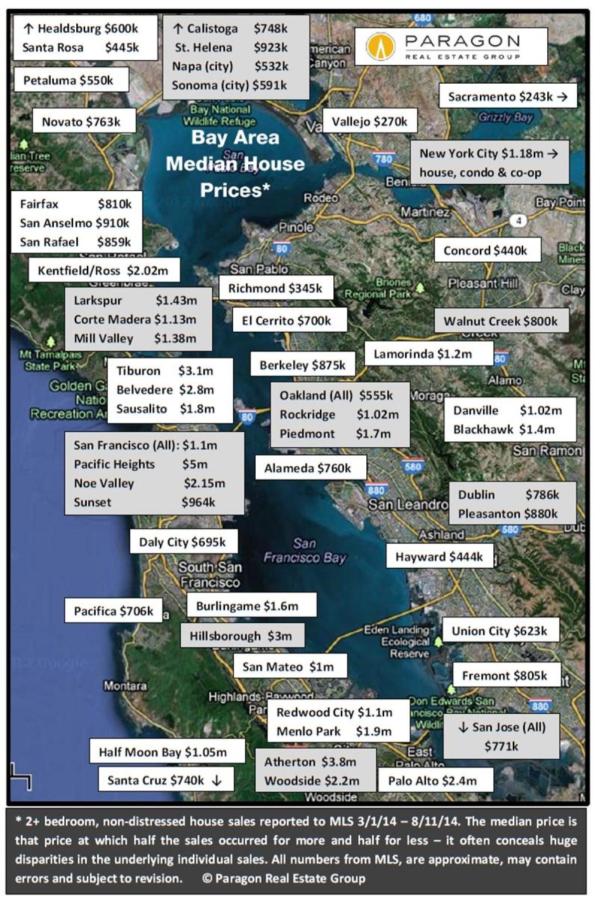 Žemėlapis bay area būsto kainos