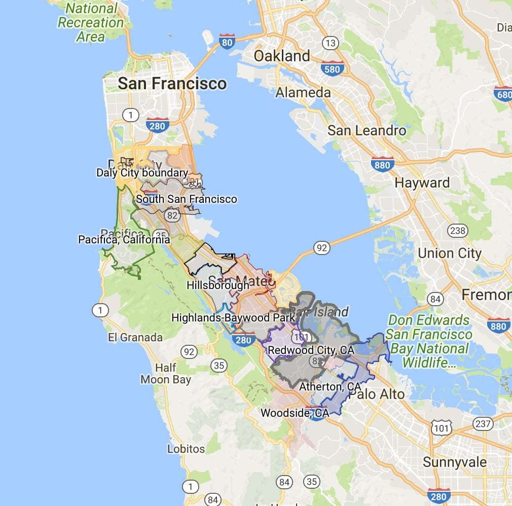 Žemėlapis bay area miesto ribos