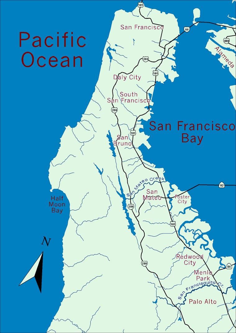 Žemėlapis bay area pusiasalyje