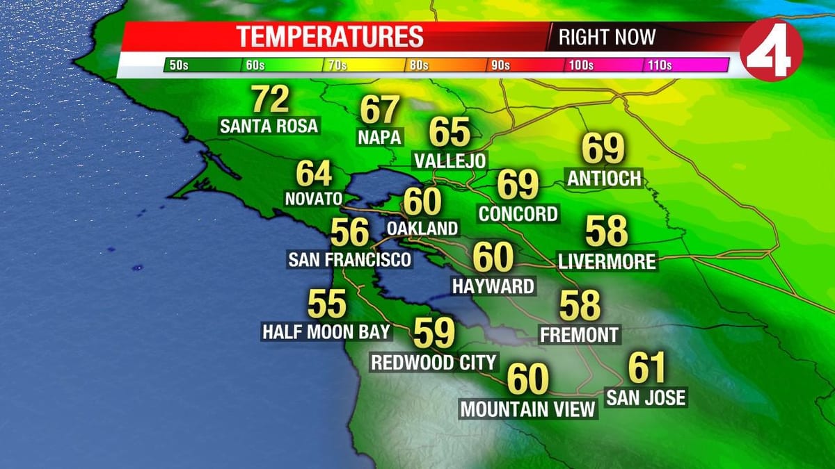 Žemėlapis bay area temperatūra