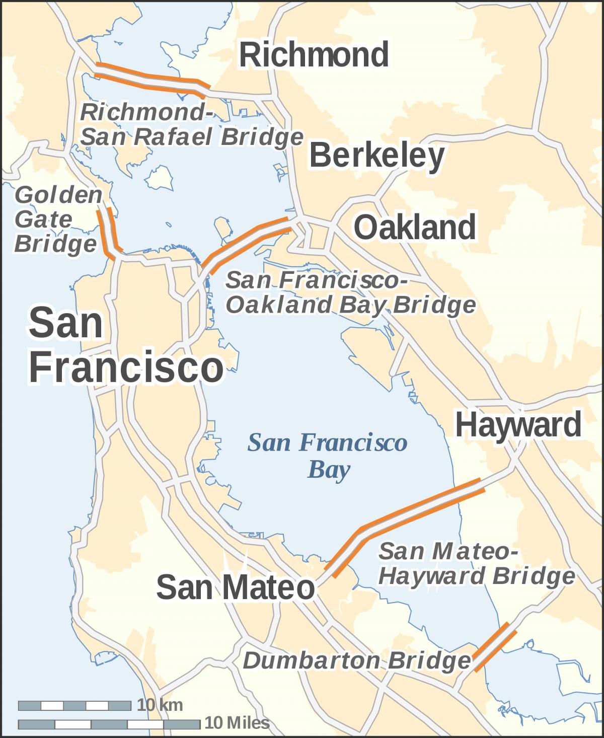 Žemėlapis bay area tiltai