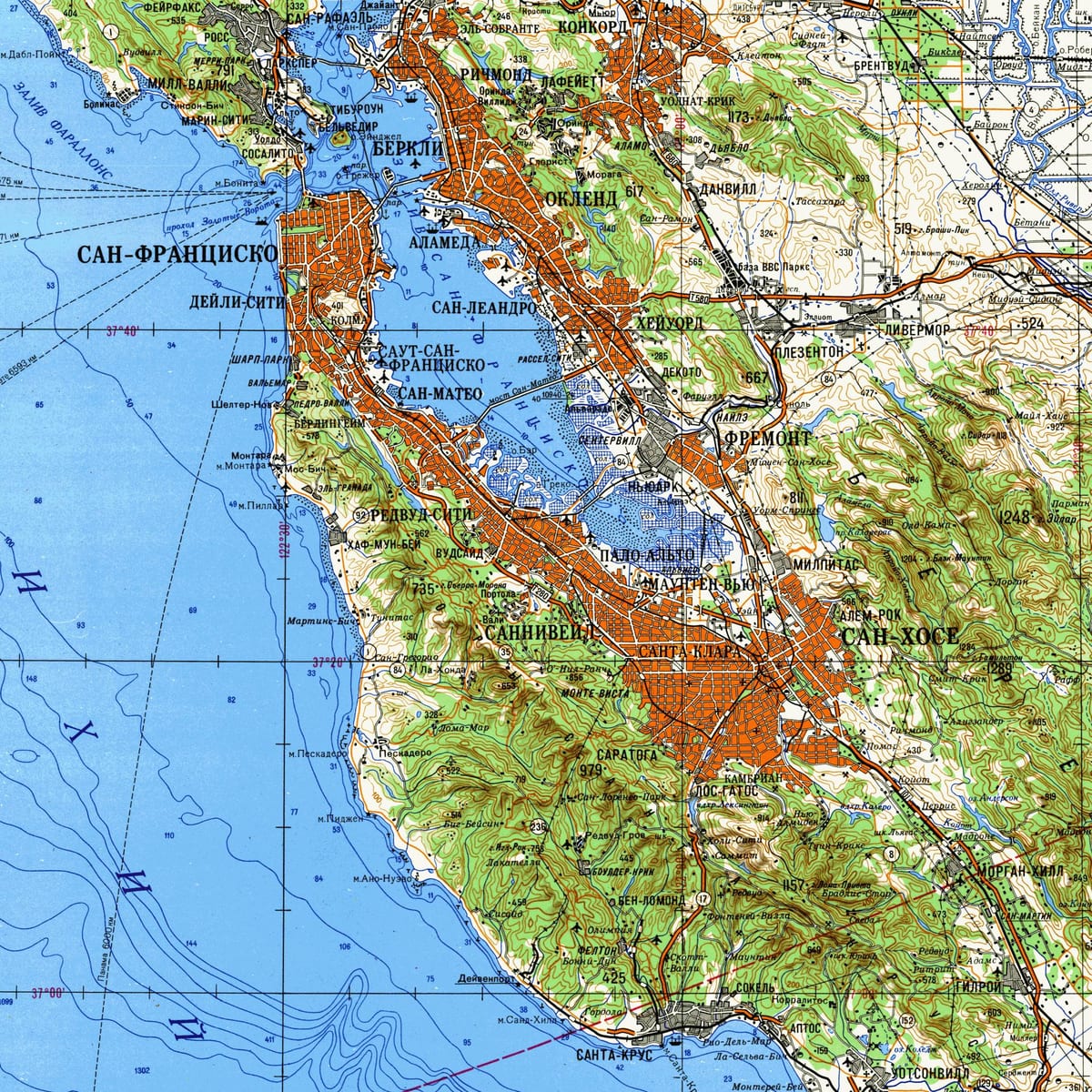 San Francisko bay area topografinis žemėlapis