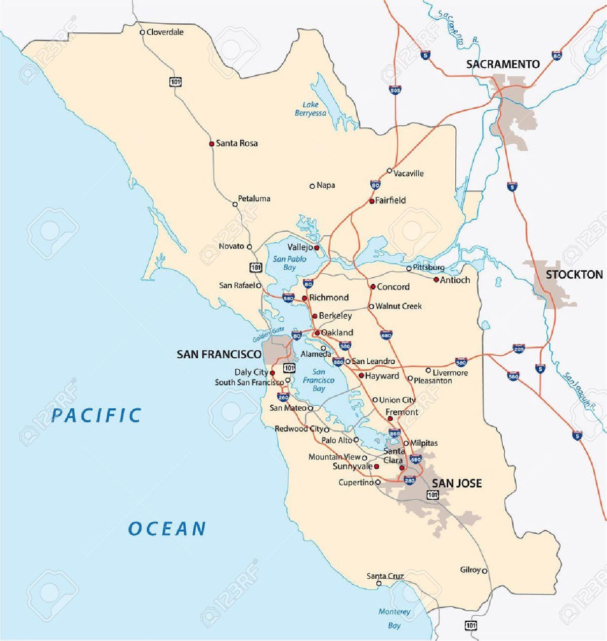 Žemėlapis bay area vektorius