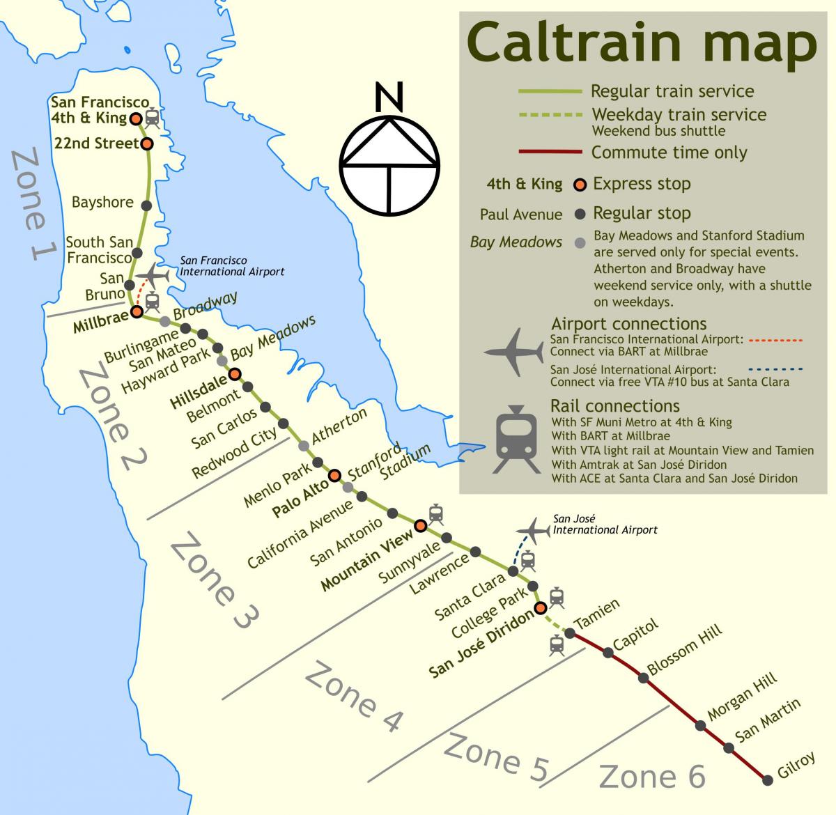 caltrain stotelių žemėlapis