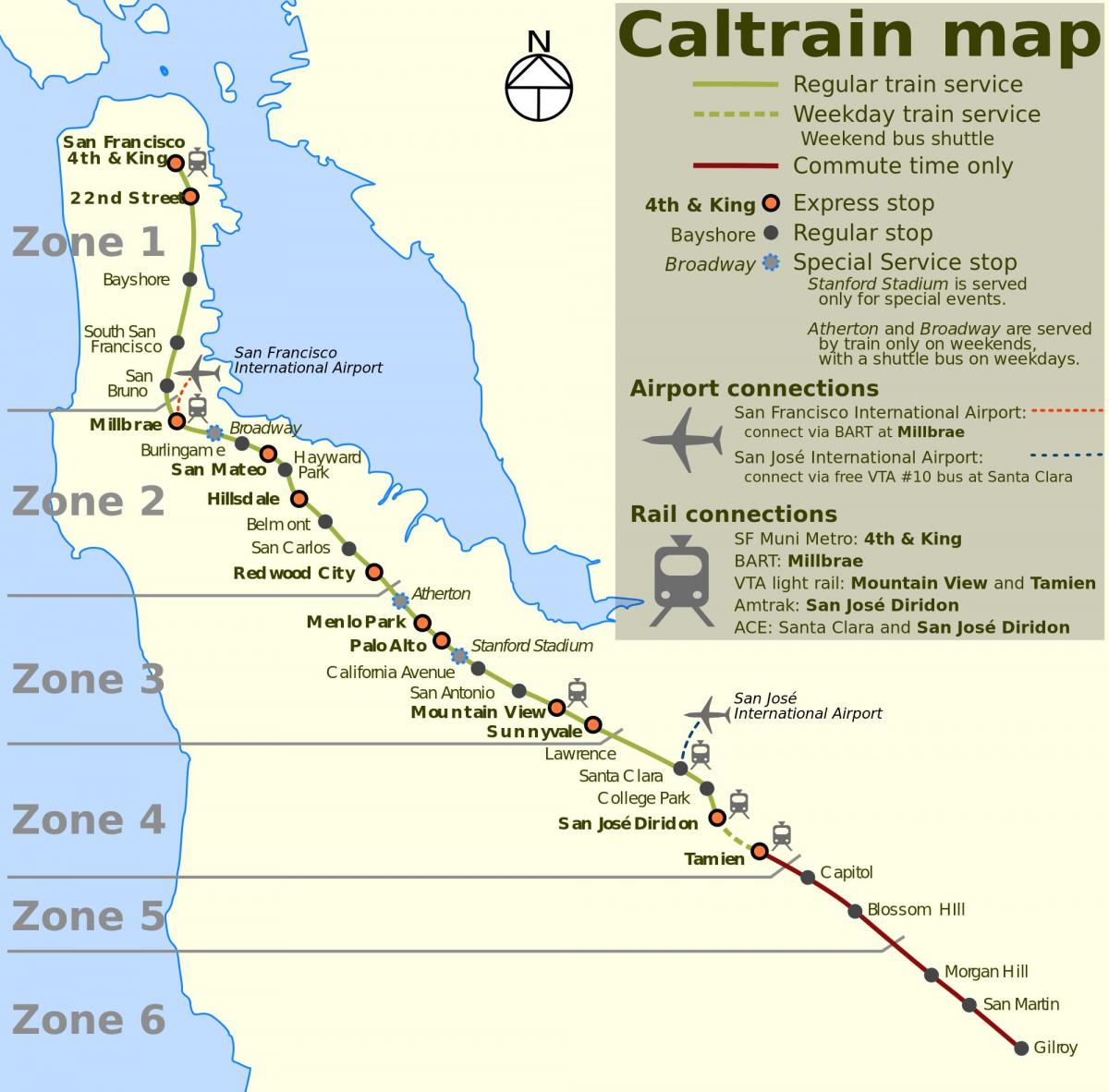 San Francisko caltrain žemėlapyje