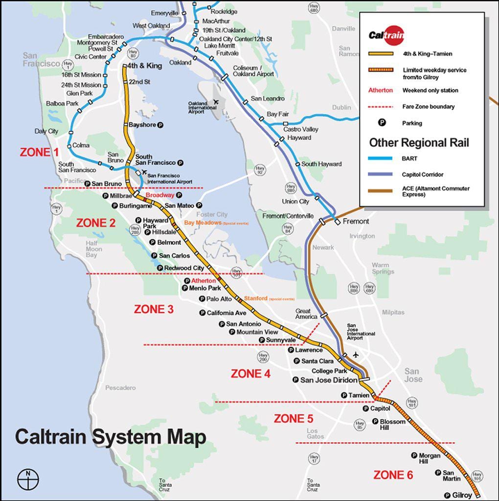 caltrain maršruto žemėlapį