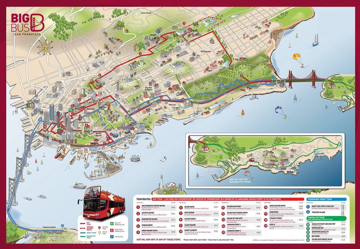 didelis autobusas, žemėlapis San Francisco