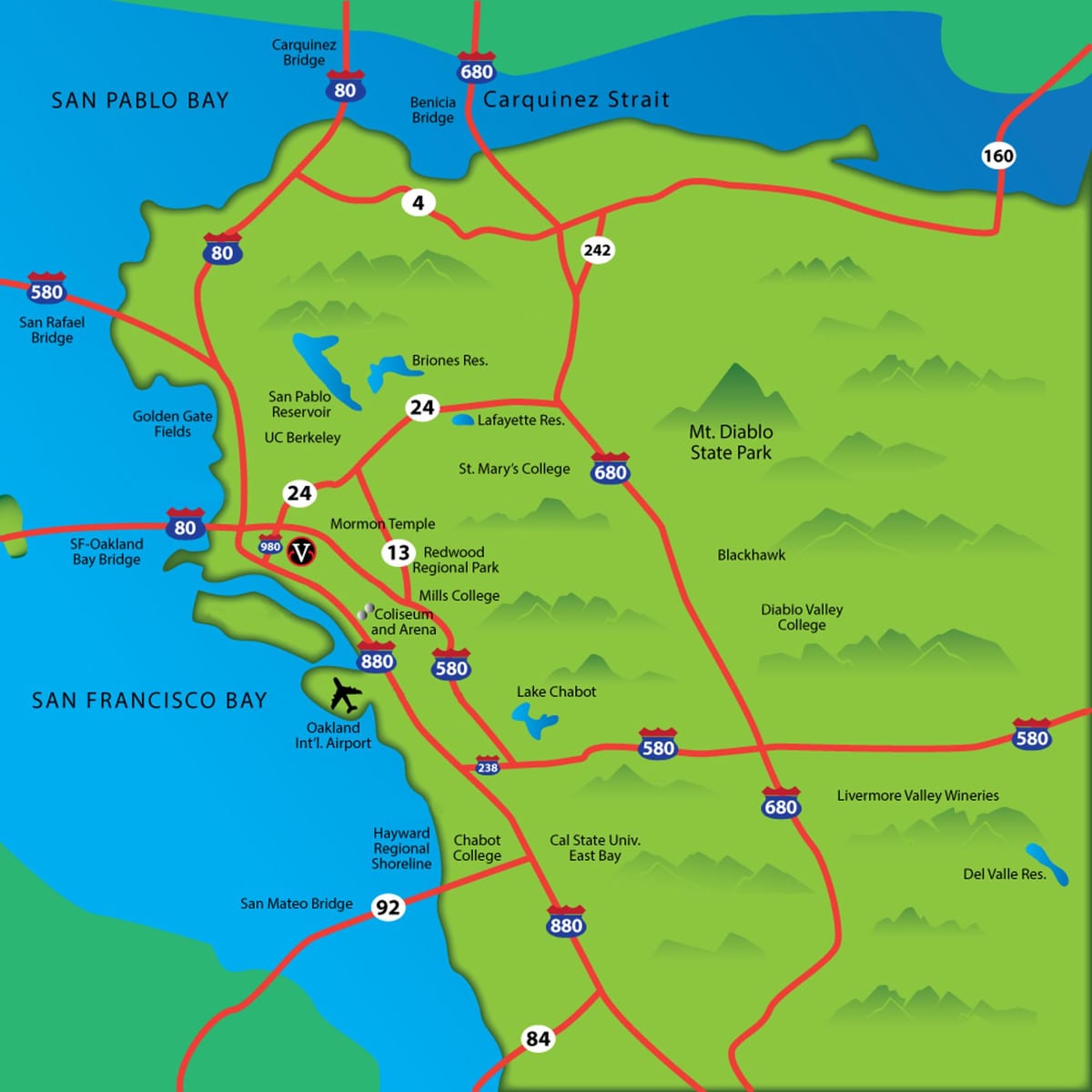 east bay kalifornijos žemėlapyje