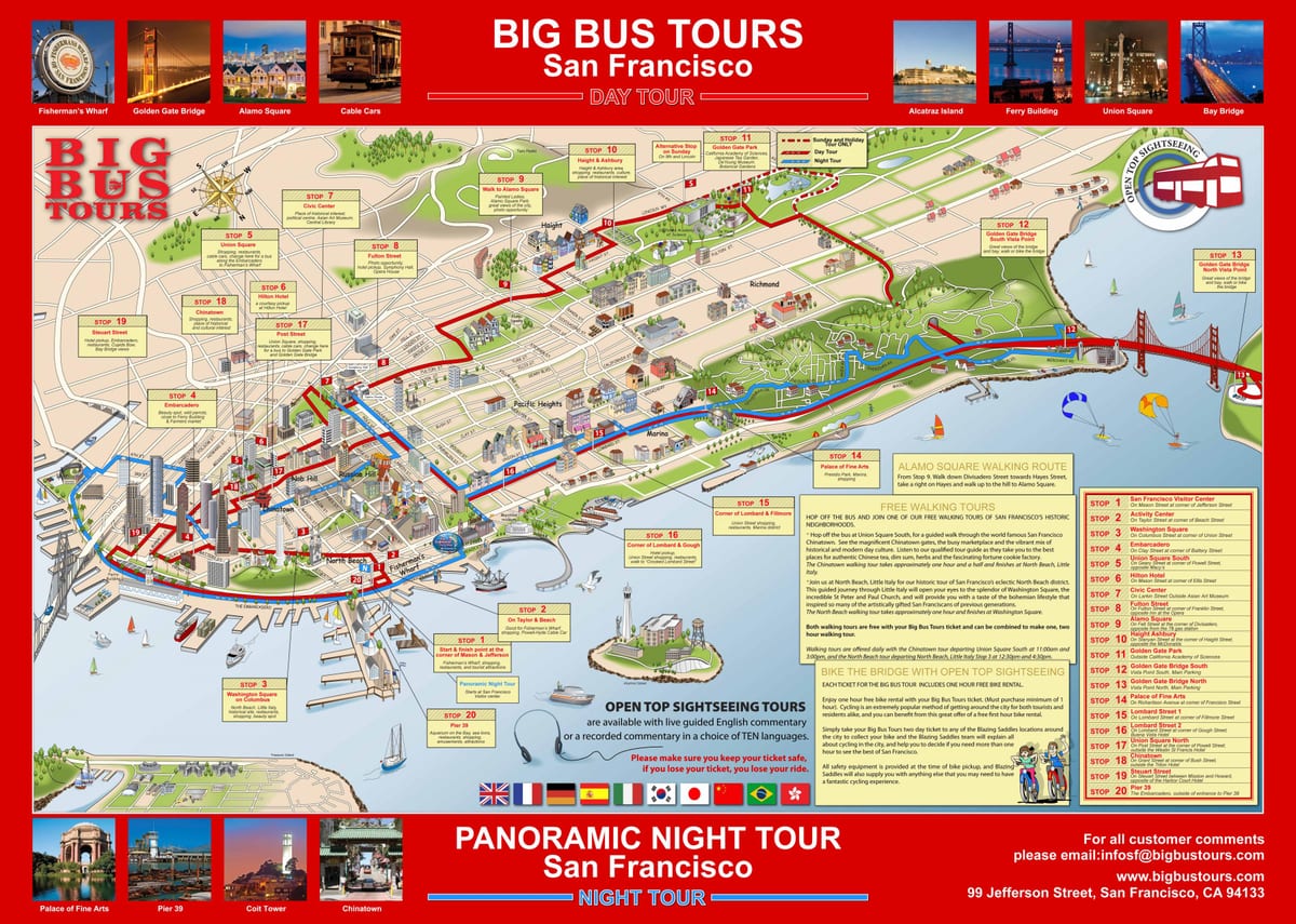 San Franciskas-hop on hop off autobusą žemėlapyje