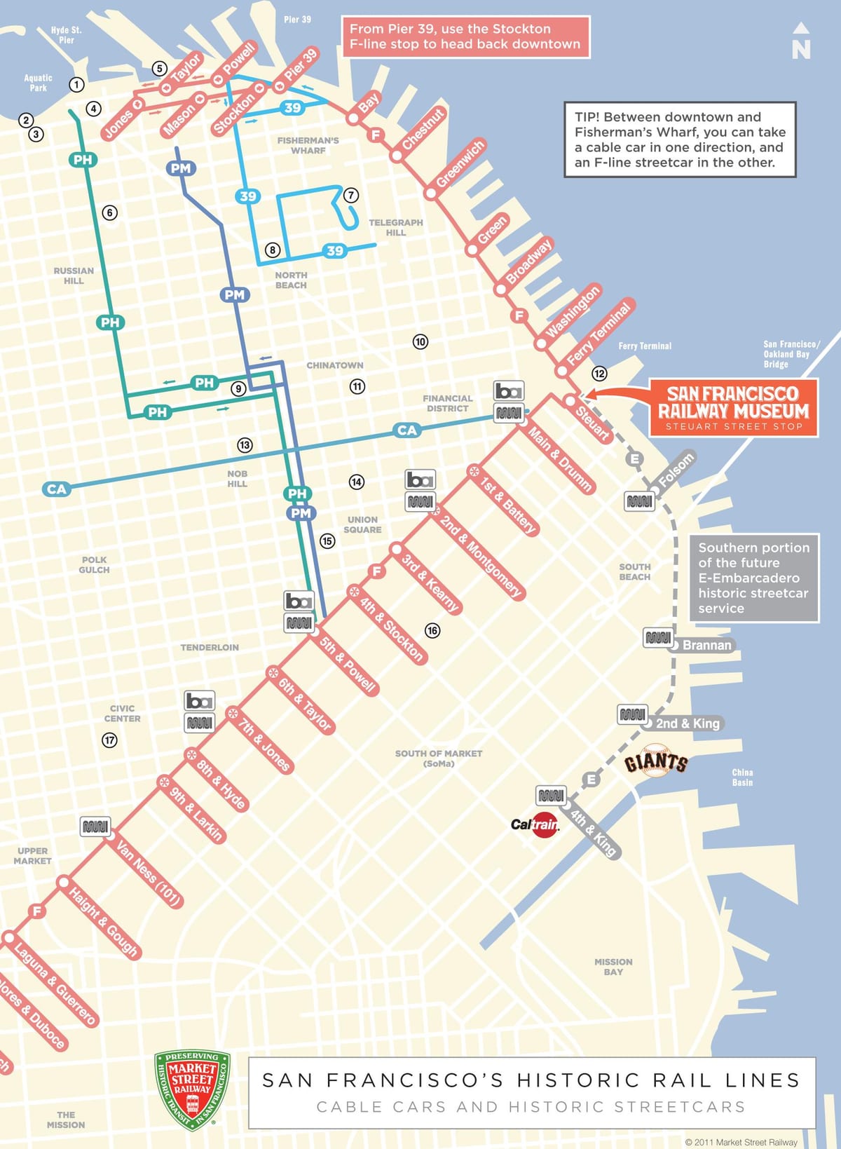 Žemėlapis funikulieriaus maršrutu San Francisco, ca