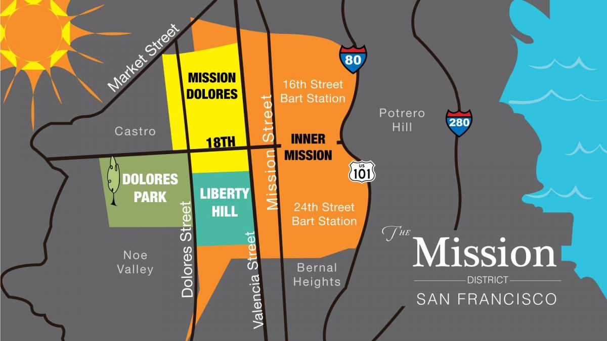 Žemėlapis misijos rajone San Francisco
