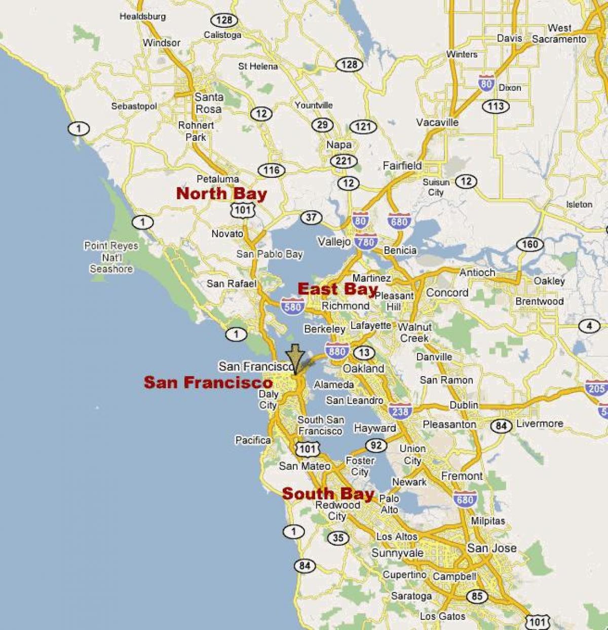 žemėlapis south bay šiaurės kalifornijoje