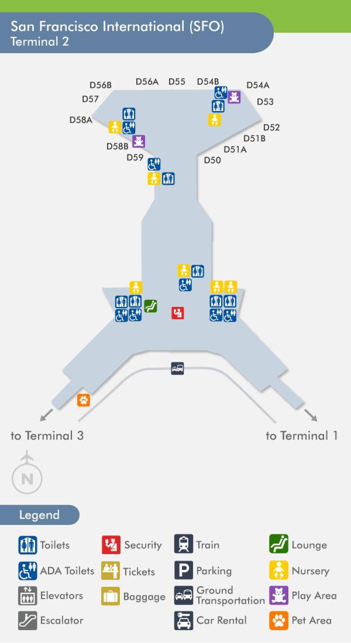 San Francisko oro uostas, terminalo 2 žemėlapis