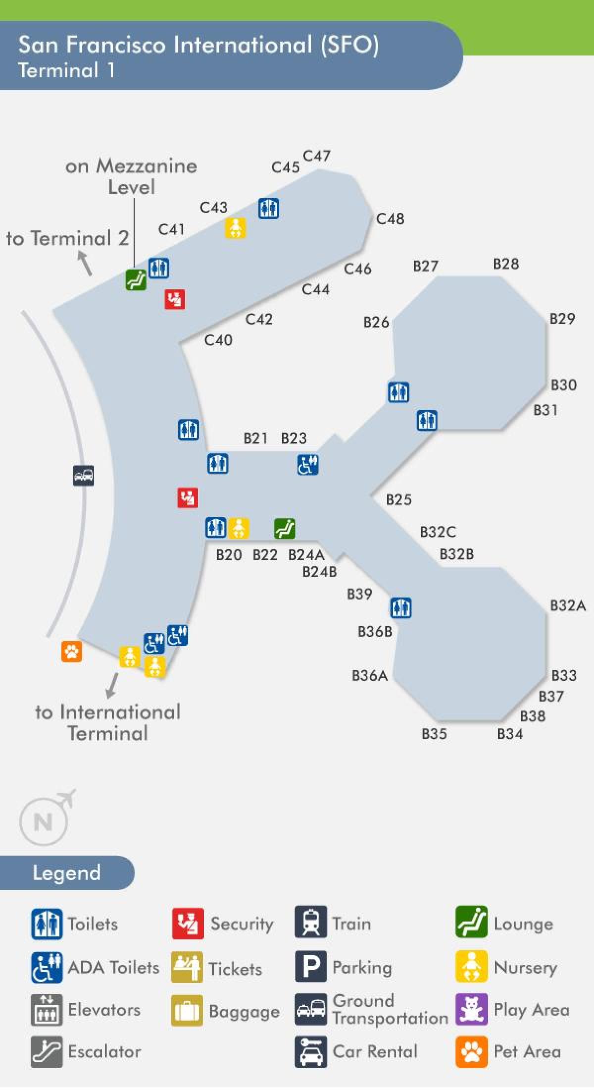 San Francisko oro uosto terminalas 1 žemėlapis