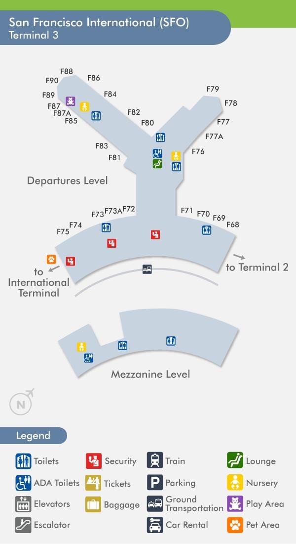 SFO airport žemėlapis terminalo 3