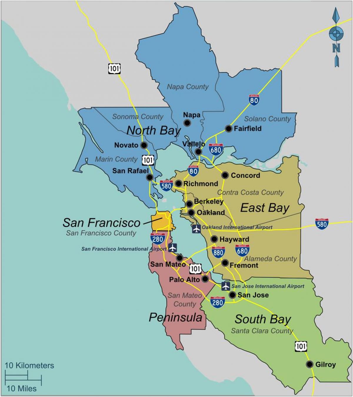žemėlapis pietų San Francisko bay area