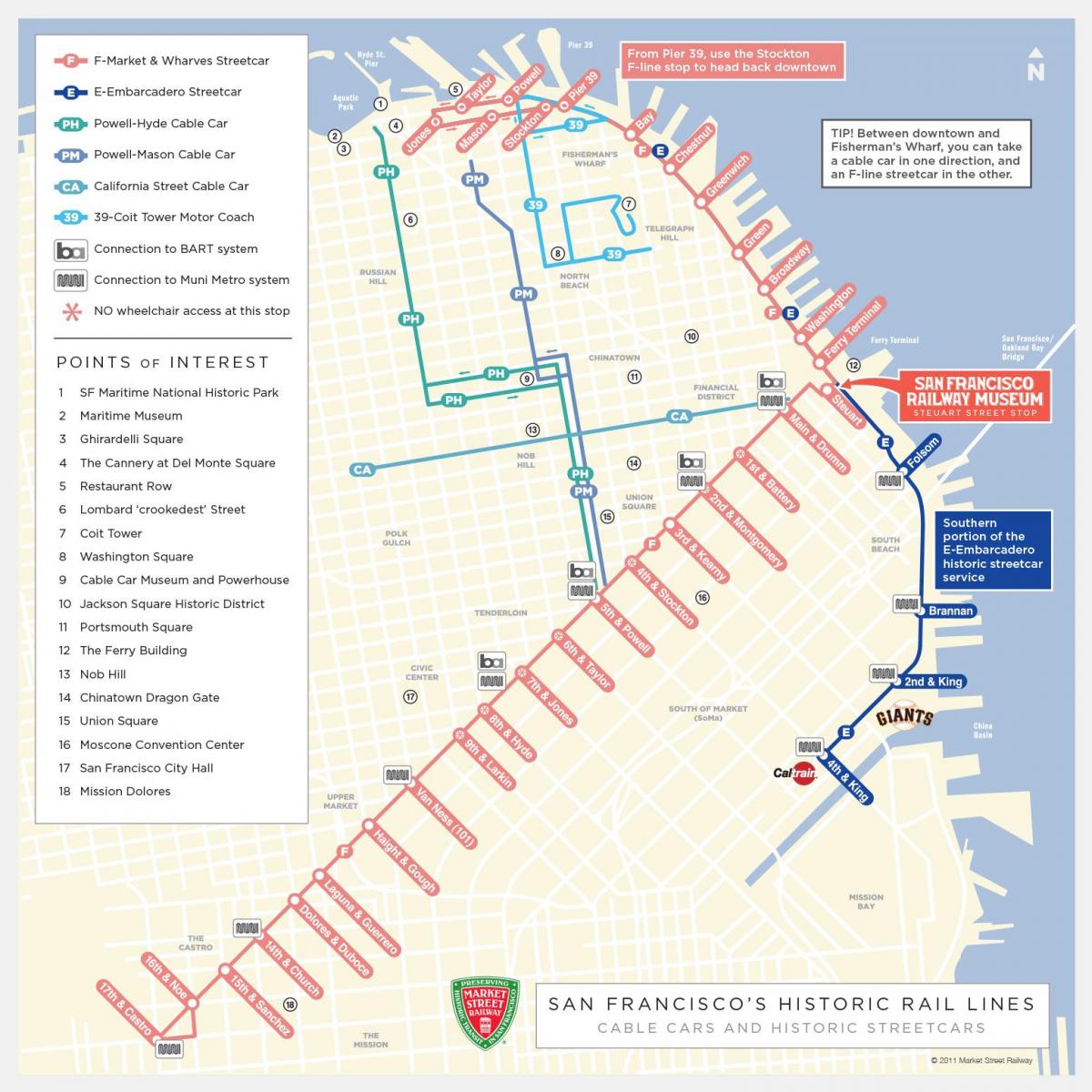 San Francisco cable car tvarkaraštis žemėlapis