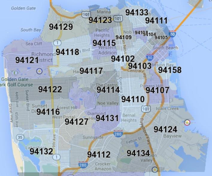 San Francisko zip žemėlapyje