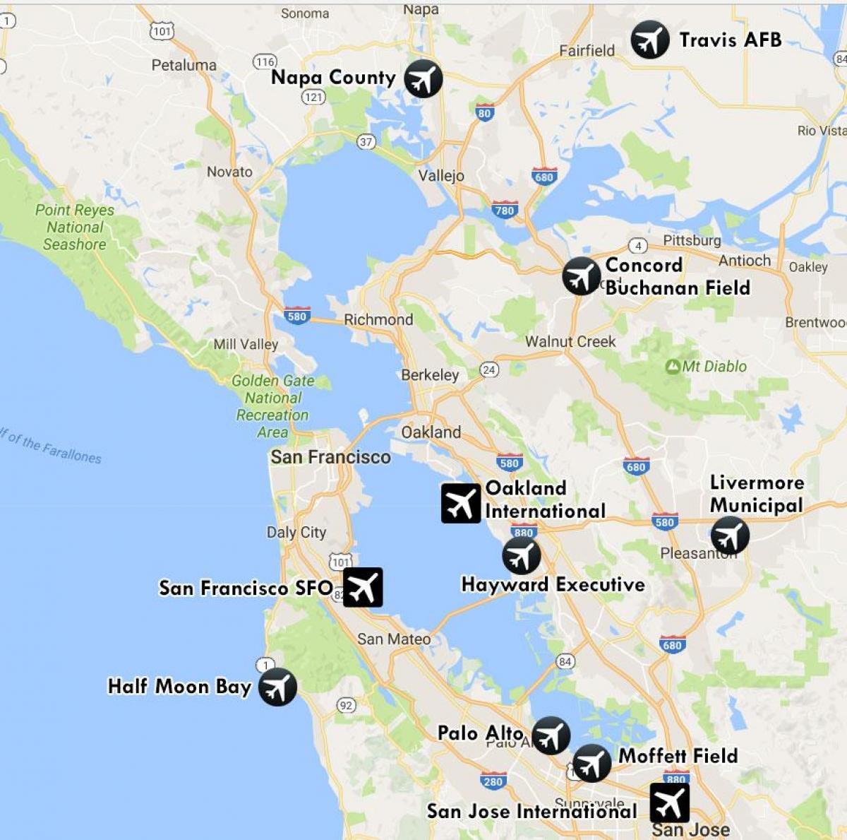 oro uostų netoli San Francisko žemėlapyje
