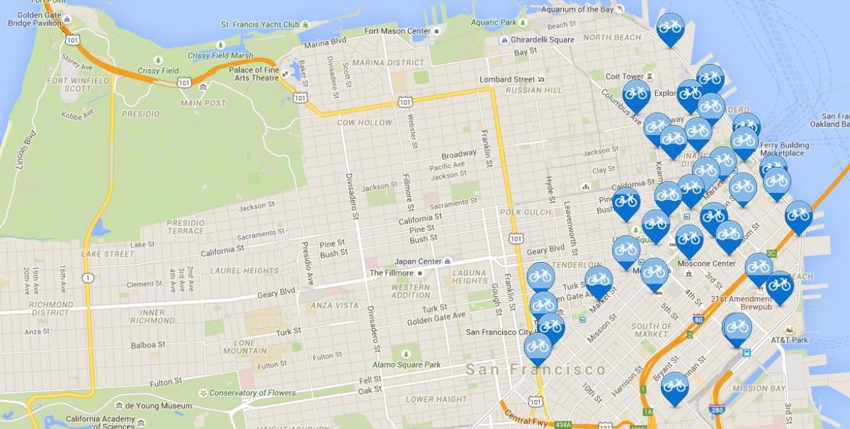 Žemėlapis San Francisko dviračių dalis