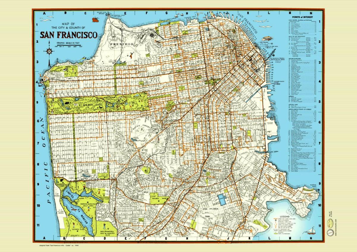 Žemėlapis San Francisko gatvės plakatas