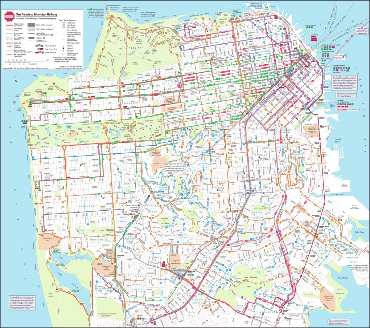 Žemėlapis San Francisko geležinkelių