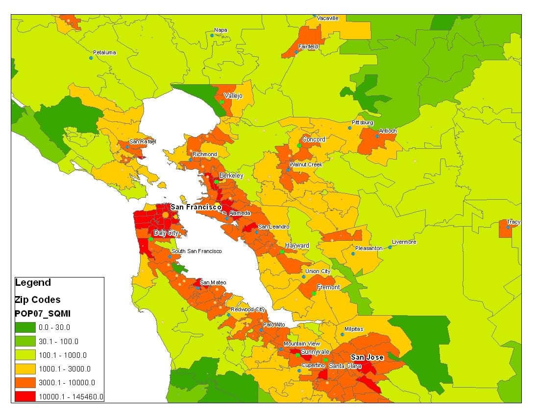 Žemėlapis San Francisko gyventojų