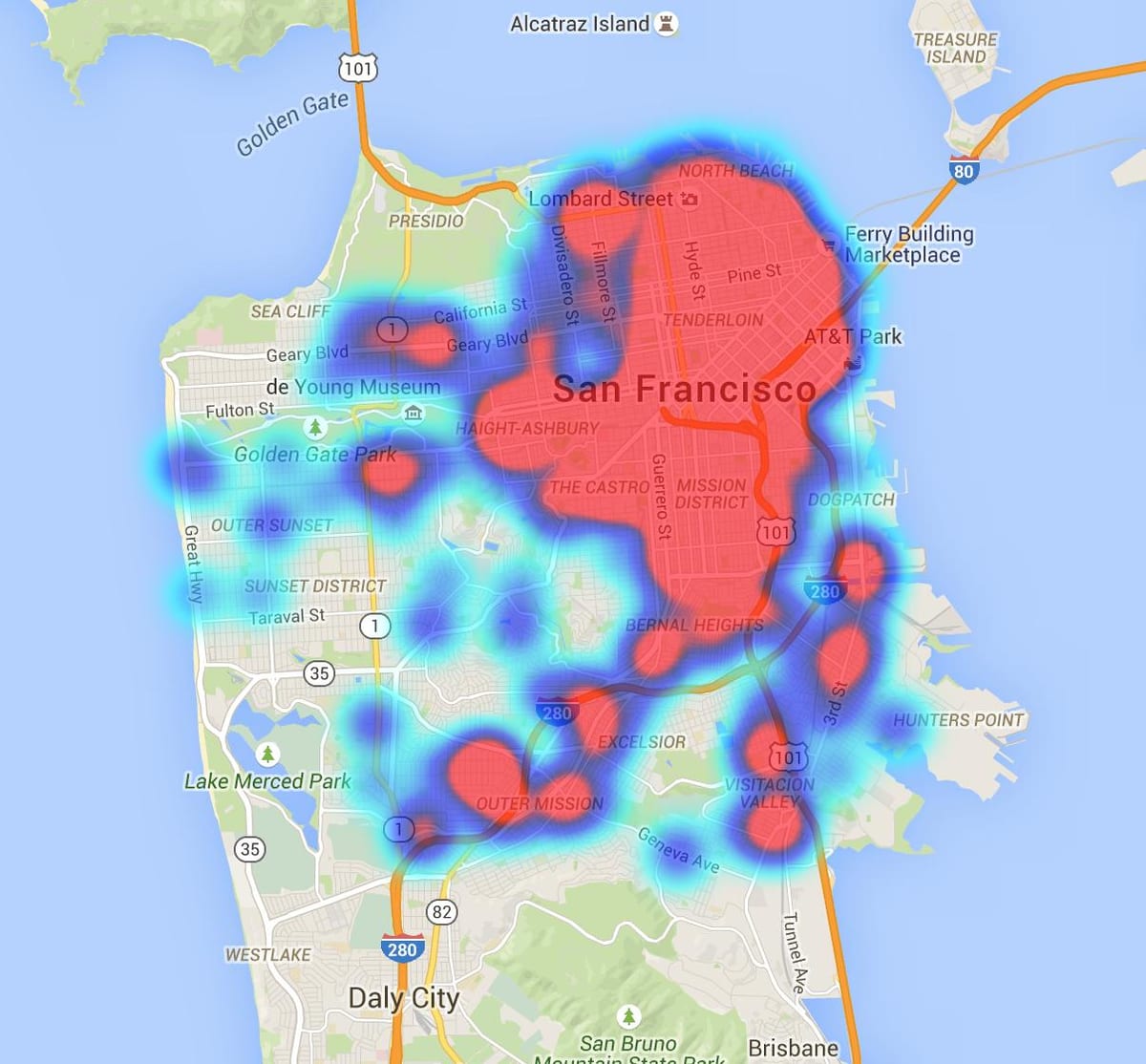 Žemėlapis San Francisko išmatos