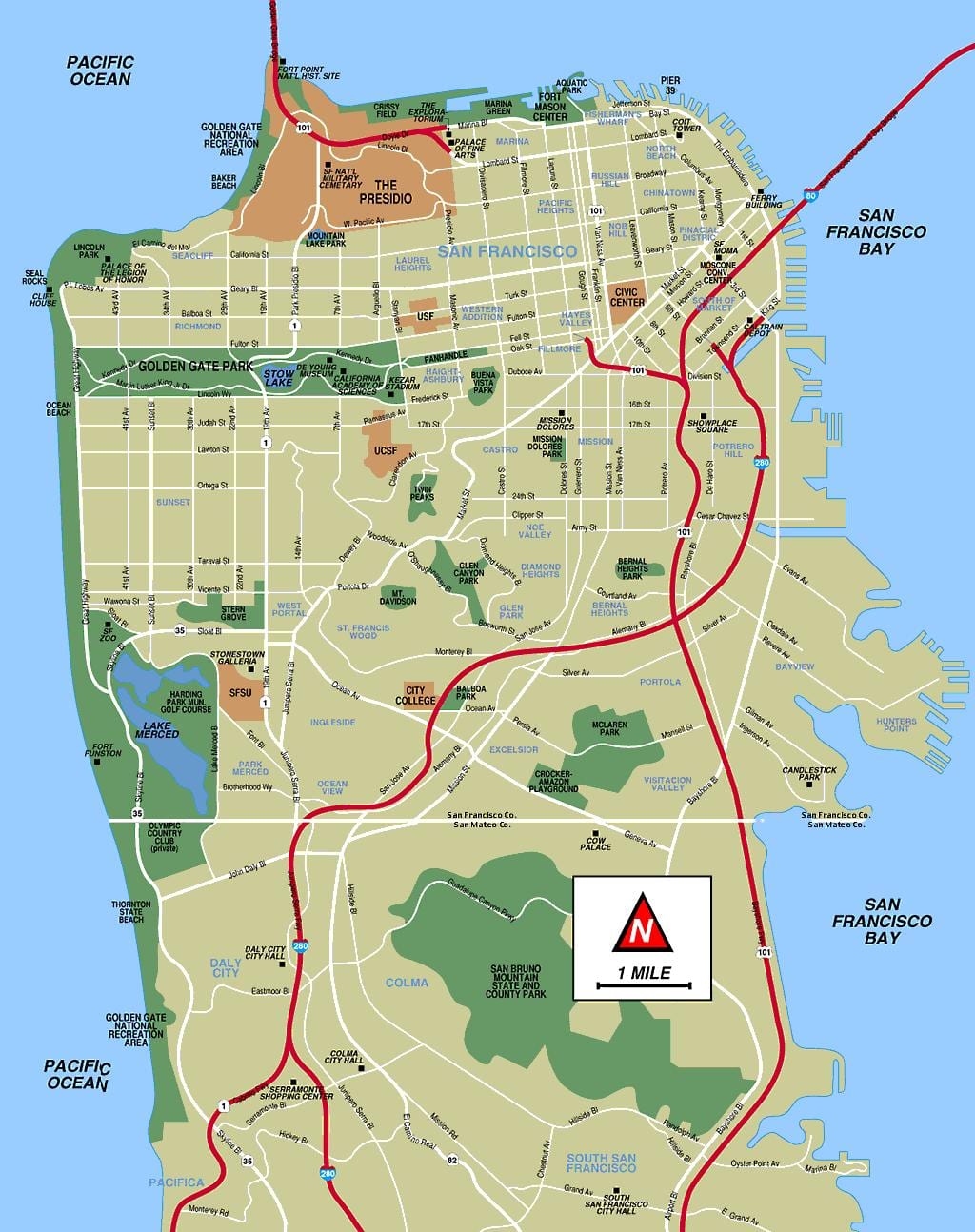 San Fran lankytinų vietų žemėlapis