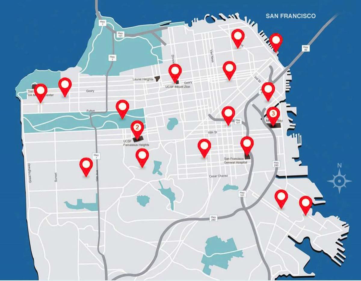 Žemėlapis San Francisko ligoninės