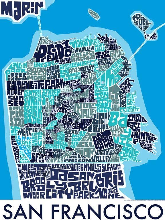 San Francisko žemėlapis sienos menas