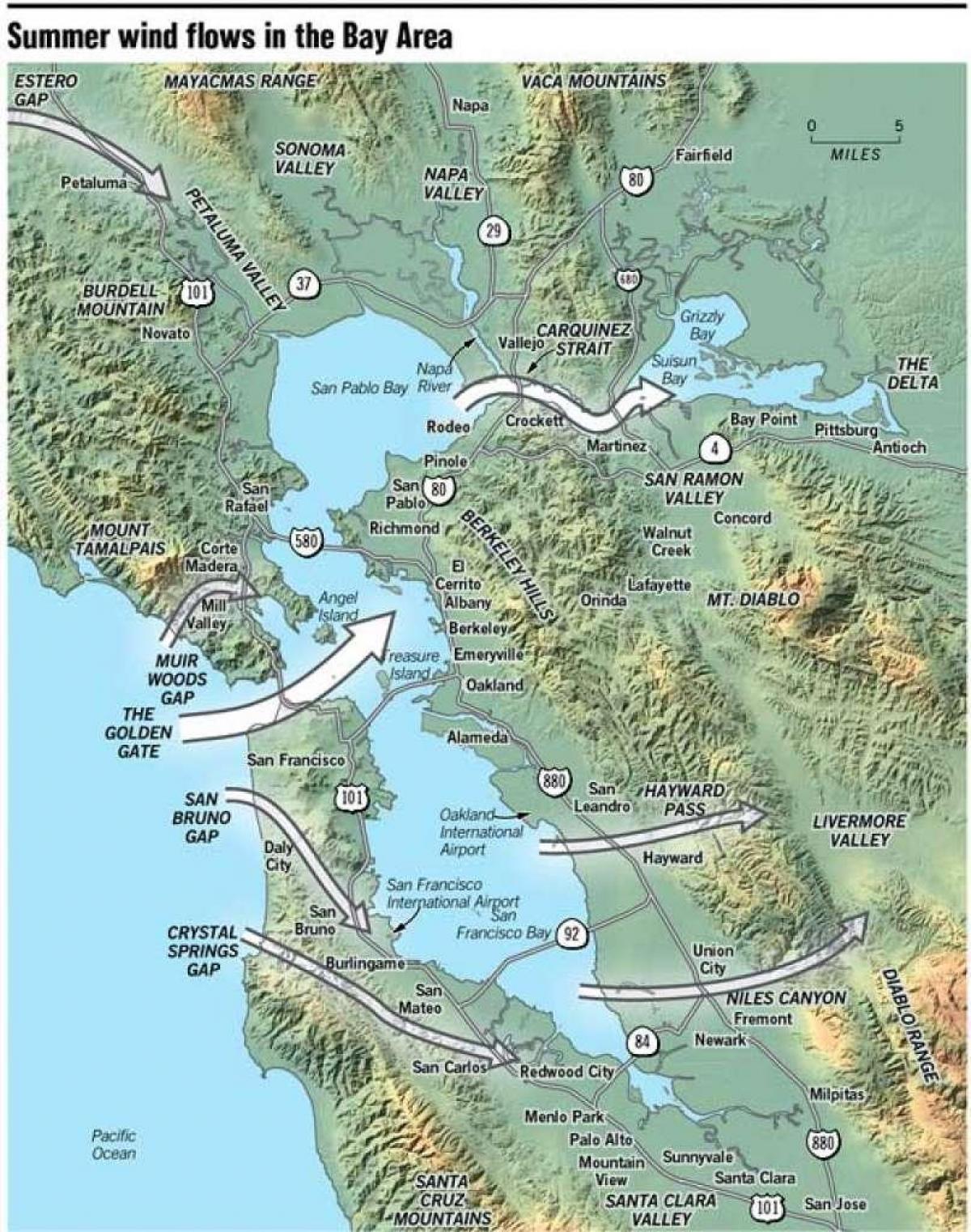 Žemėlapis San Francisko mikroklimatas