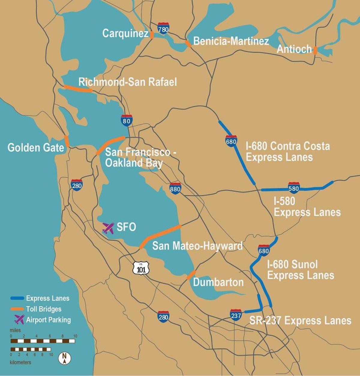 mokamų kelių San Francisko žemėlapyje
