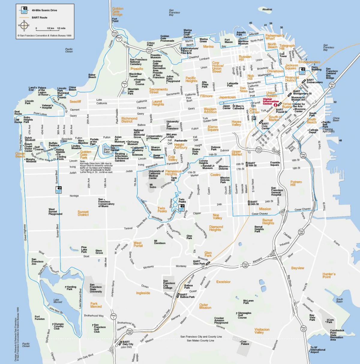 Žemėlapis San Francisko orientyrai