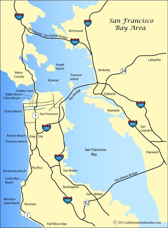 Žemėlapis San Francisko paplūdimiai