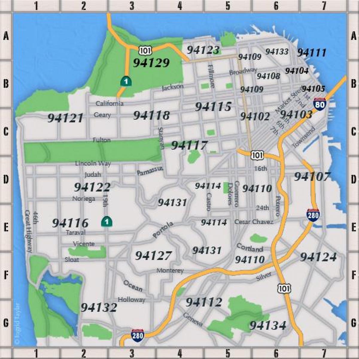 San Francisko pašto kodų žemėlapis