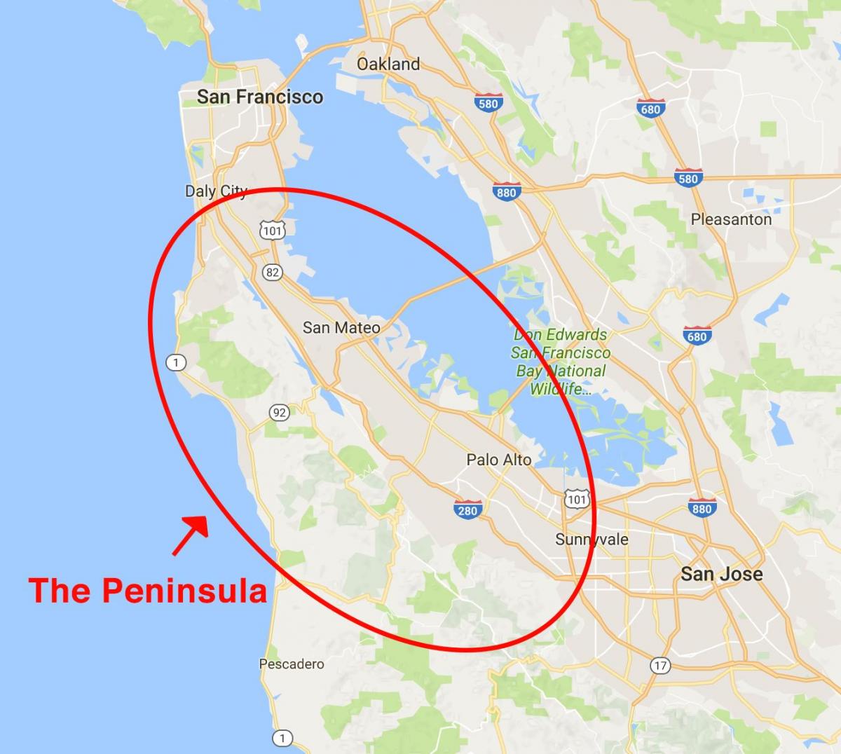 Žemėlapis San Francisko pusiasalio 