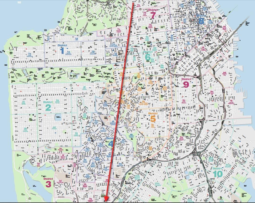 Žemėlapis San Francisko rūko
